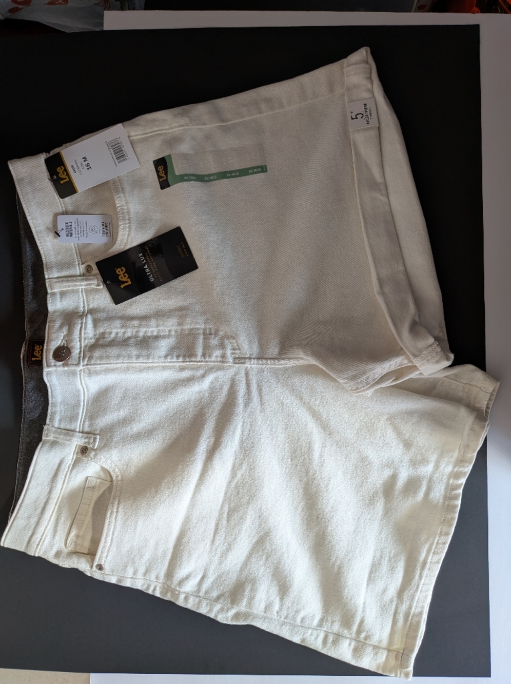Lee Cream-White Denim Shorts